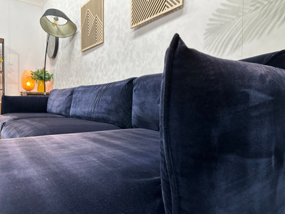 Blauwe Velvet Hoekzetel ~ Losse Rugkussens Met Afneembare hoezen