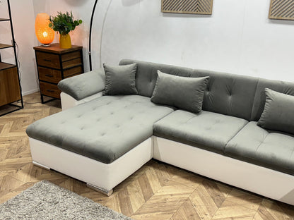 !Showroommodel! Grijze/Witte Velvet/Leather Look U Zetel