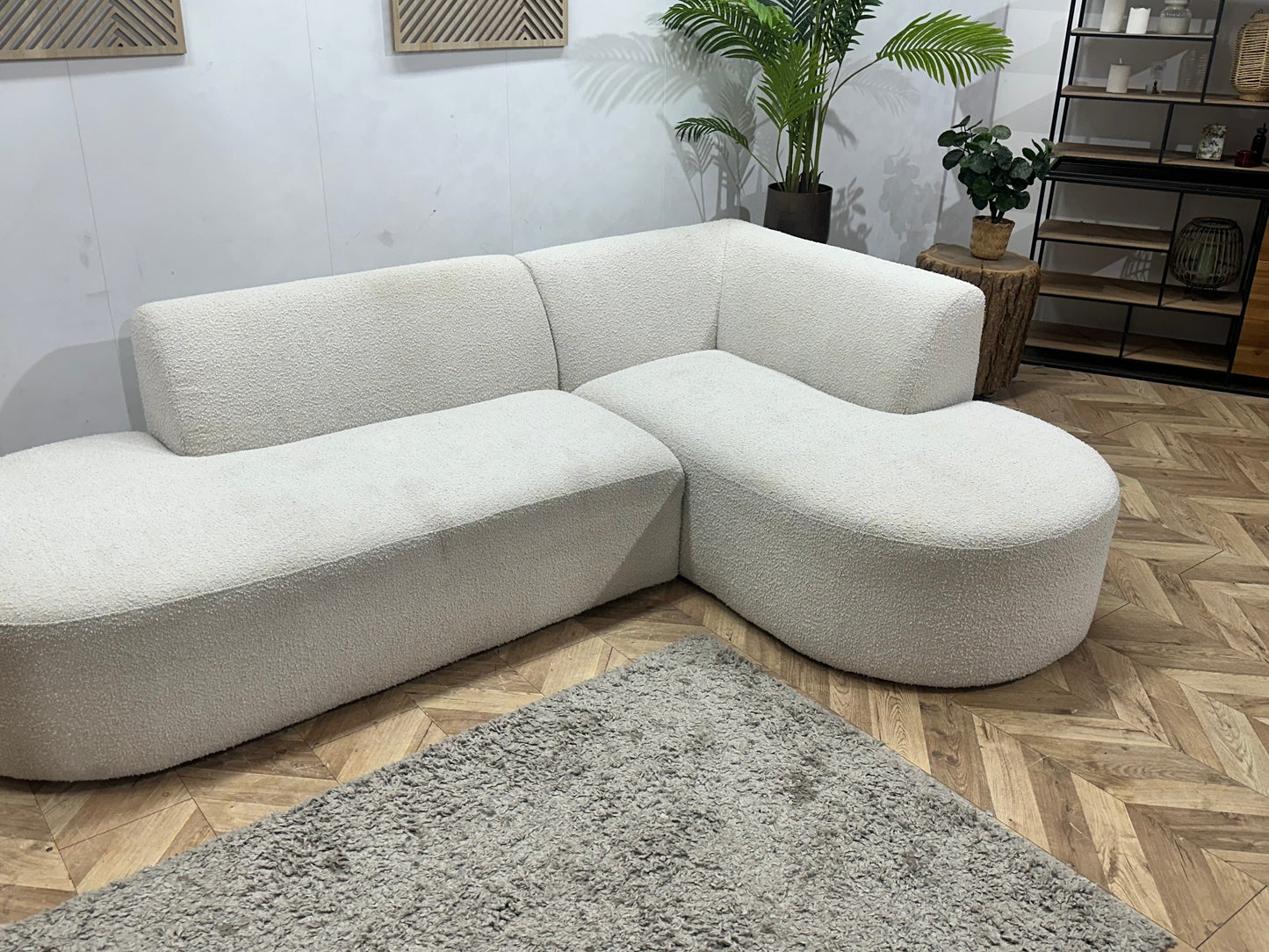 Witte Bouclé Stoffen Hoekzetel ~ Vaste Kussens