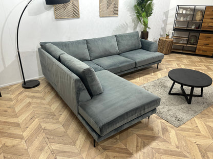 Grijze/Blauwe Velvet Hoekzetel ~ Nieuwstaat