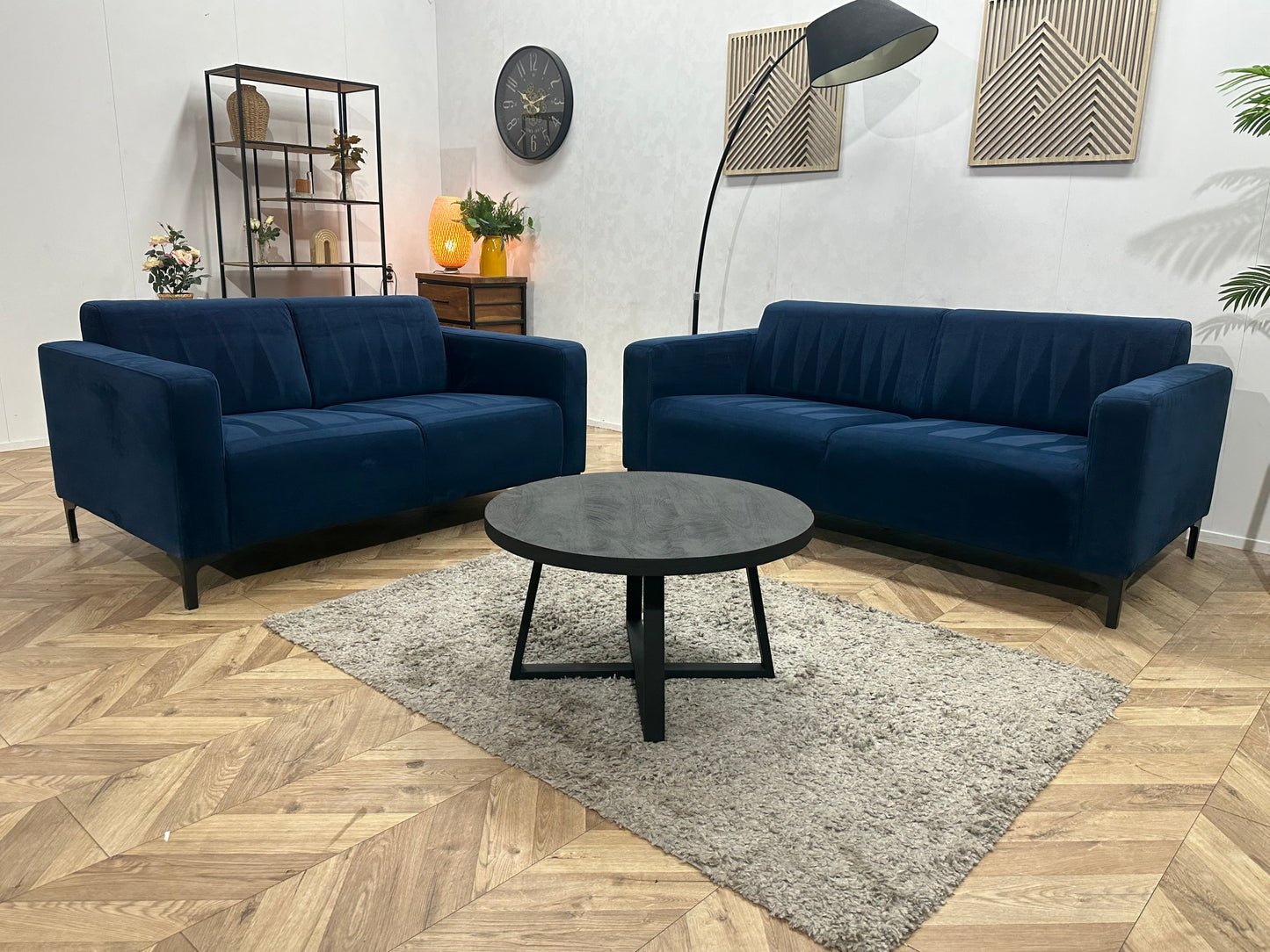 Blauwe Velvet Zetels Set ~ Vaste Kussens