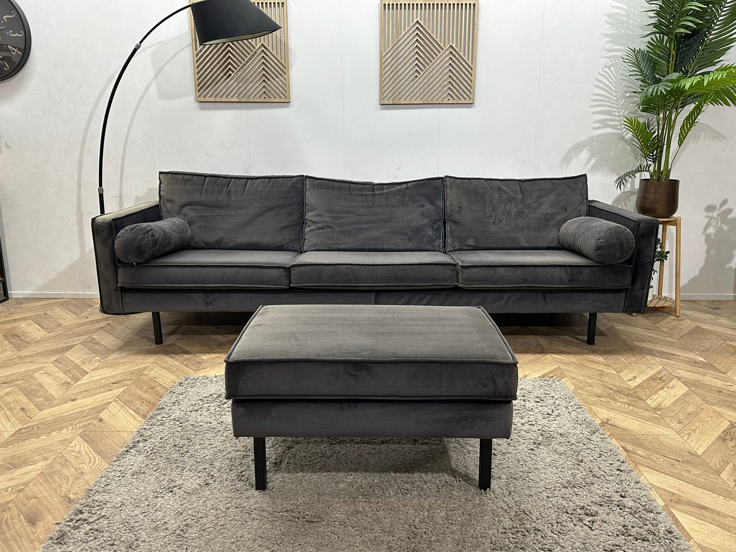 Be Pure Antraciet Velvet Inc Hocker ~ Inruilvoordeel