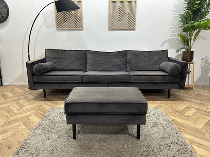 Be Pure Antraciet Velvet Inc Hocker ~ Inruilvoordeel