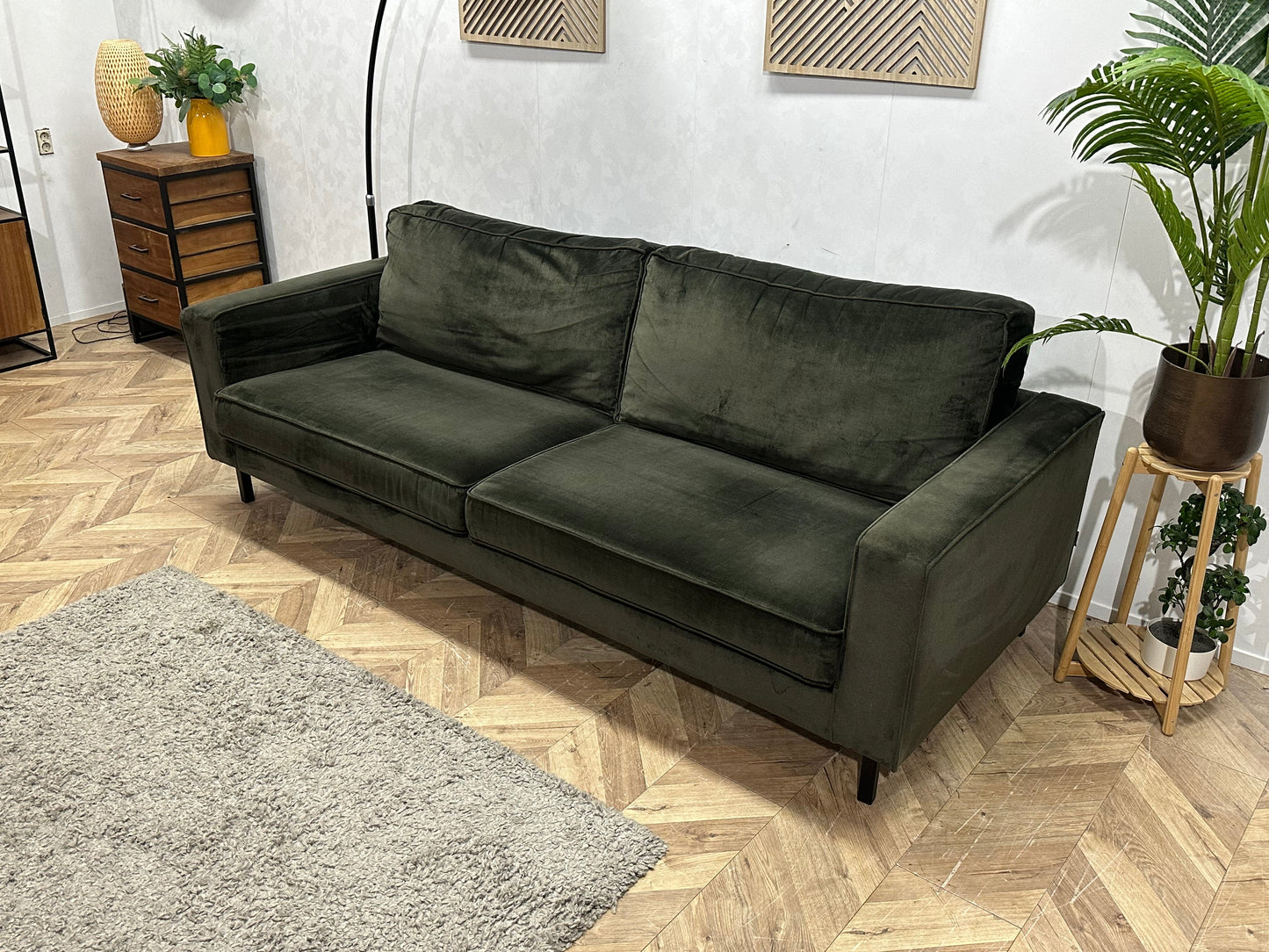 Woood Donker Groene Velvet 2.5-Zits Zetel ~ Losse Kussens Met Afneembare Hoezen