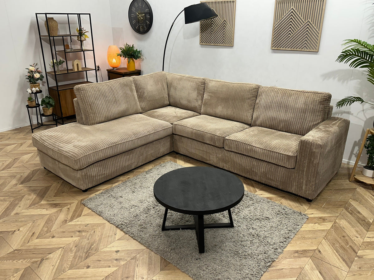Beige Ribstof Hoekzetel ~ Losse Kussens Met Afneembare Hoezen