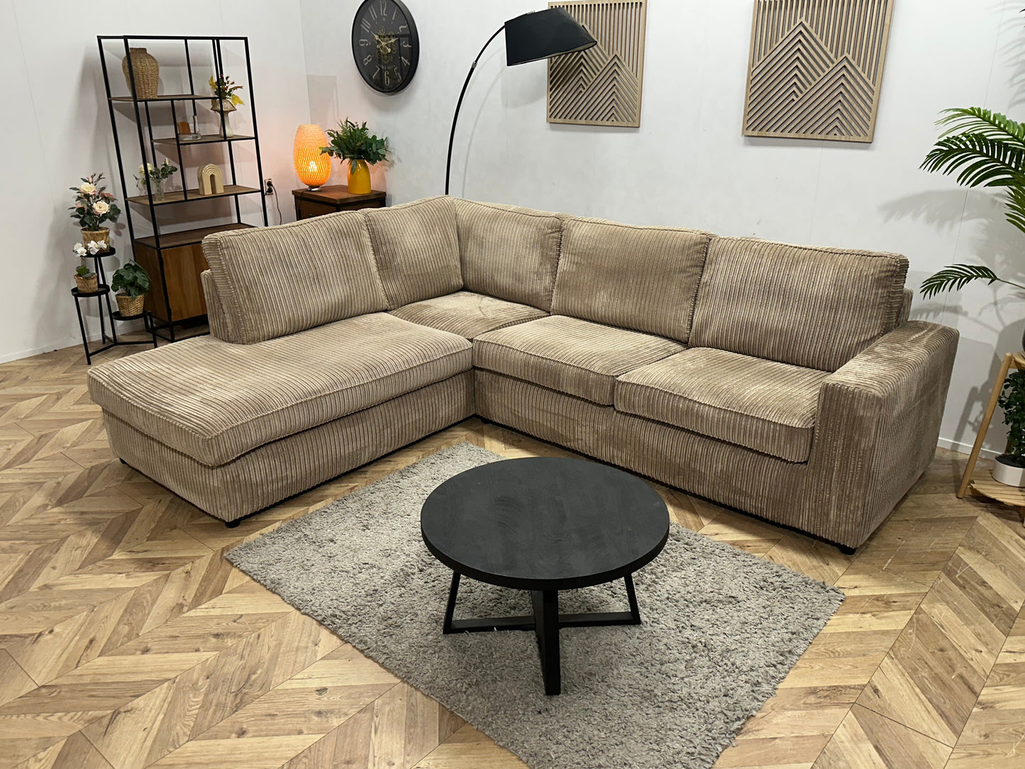 Beige Ribstof Hoekzetel ~ Losse Kussens Met Afneembare Hoezen
