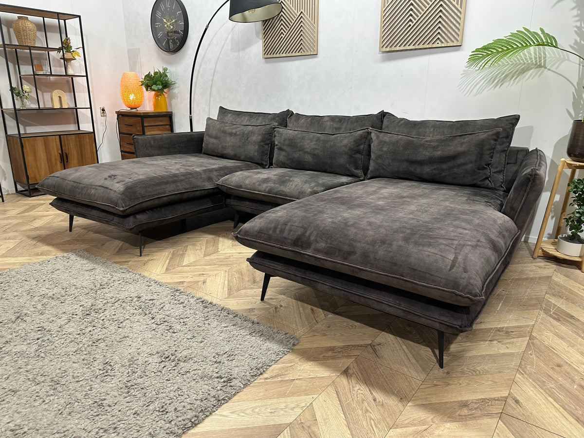 Antraciet Velvet U Zetel ~ Losse Kussens Met Afneembare Hoezen