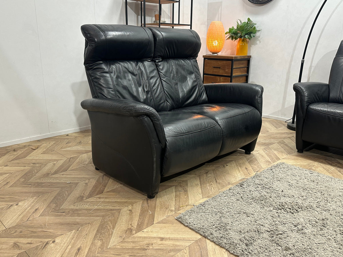 Zwarte Echt Lederen Zetels Set Inc Fauteuil ~ Relaxfunctie