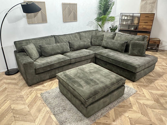 Donker Groene Velvet Hoekzetel Inc Hocker ~ Losse Kussens Met Afneembare Hoezen