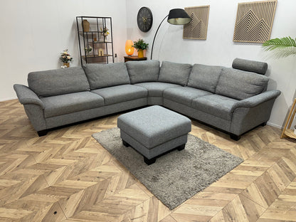 Licht Grijze Stoffen Hoekzetel Inc Hocker ~ Losse Rugkussens