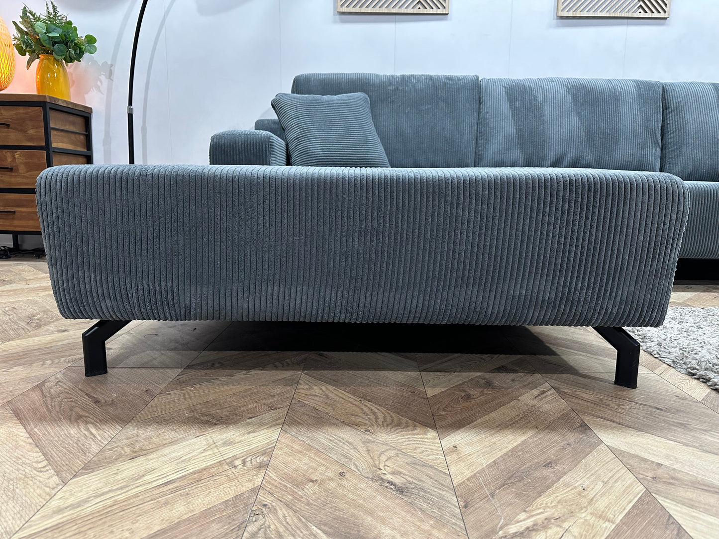 !Showroommodel! Blauwe Ribstof Hoekzetel ~ Losse Rugkussens