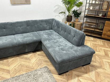 !Showroommodel! Blauwe Ribstof U Zetel ~ Vaste Kussens