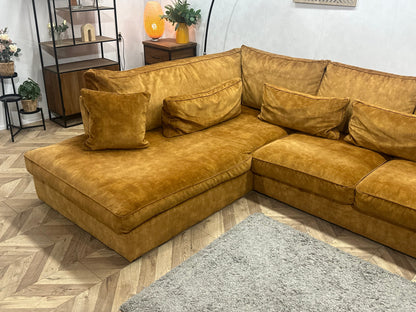 Oker Gele Velvet Hoekzetel ~ Losse Kussens Met Afneembare Hoezen