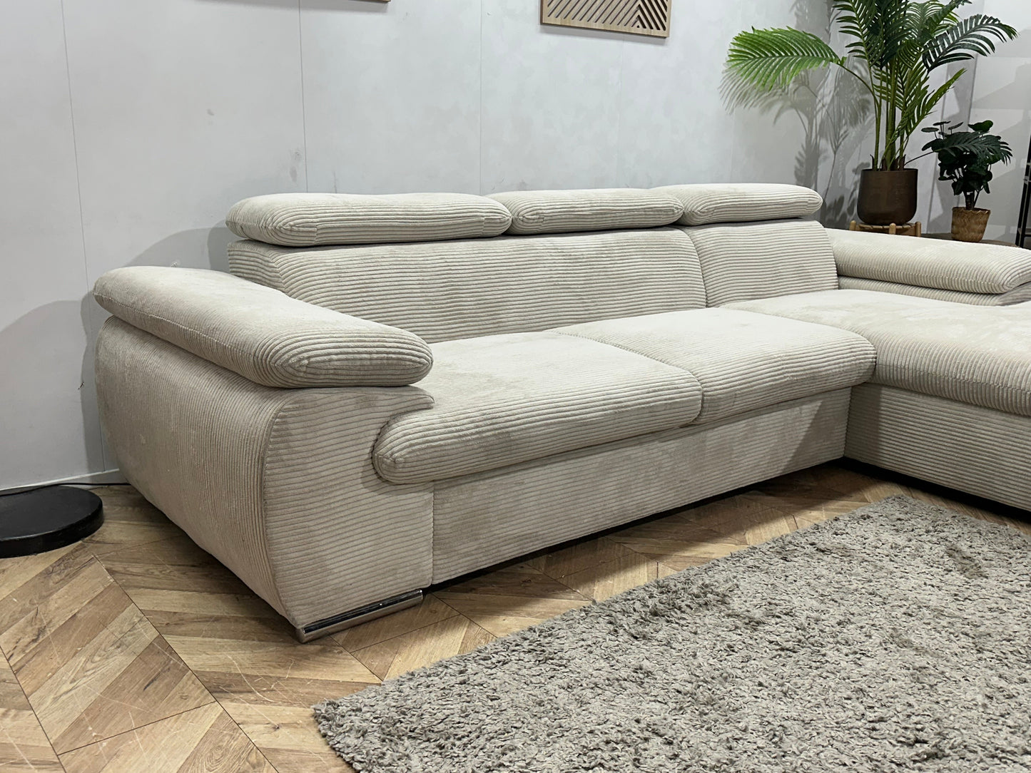 !Showroommodel! Witte Ribstof Hoekzetel ~ Verstelbare Hoofdsteunen