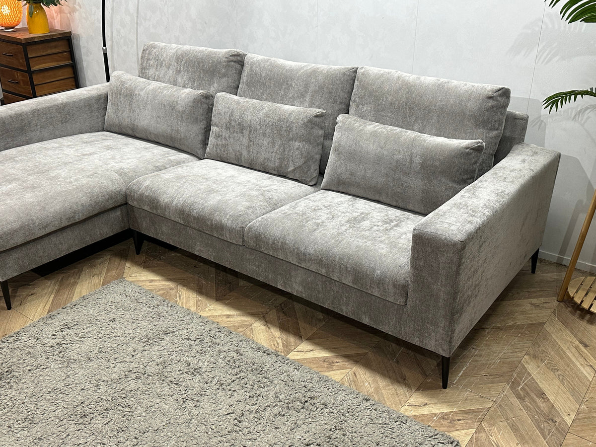 !Showroommodel! Grijze Chenille Stoffen Hoekzetel