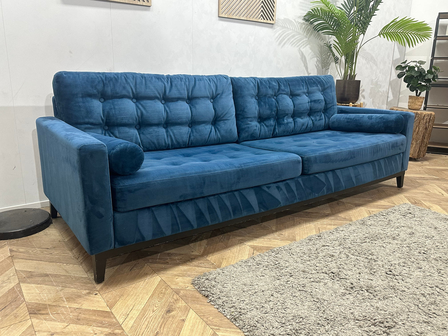 Blauwe Velvet 3-Zits Zetel ~ Losse Kussens Met Afneembare Hoezen