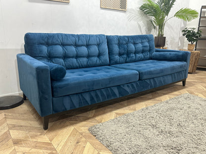 Blauwe Velvet 3-Zits Zetel ~ Losse Kussens Met Afneembare Hoezen