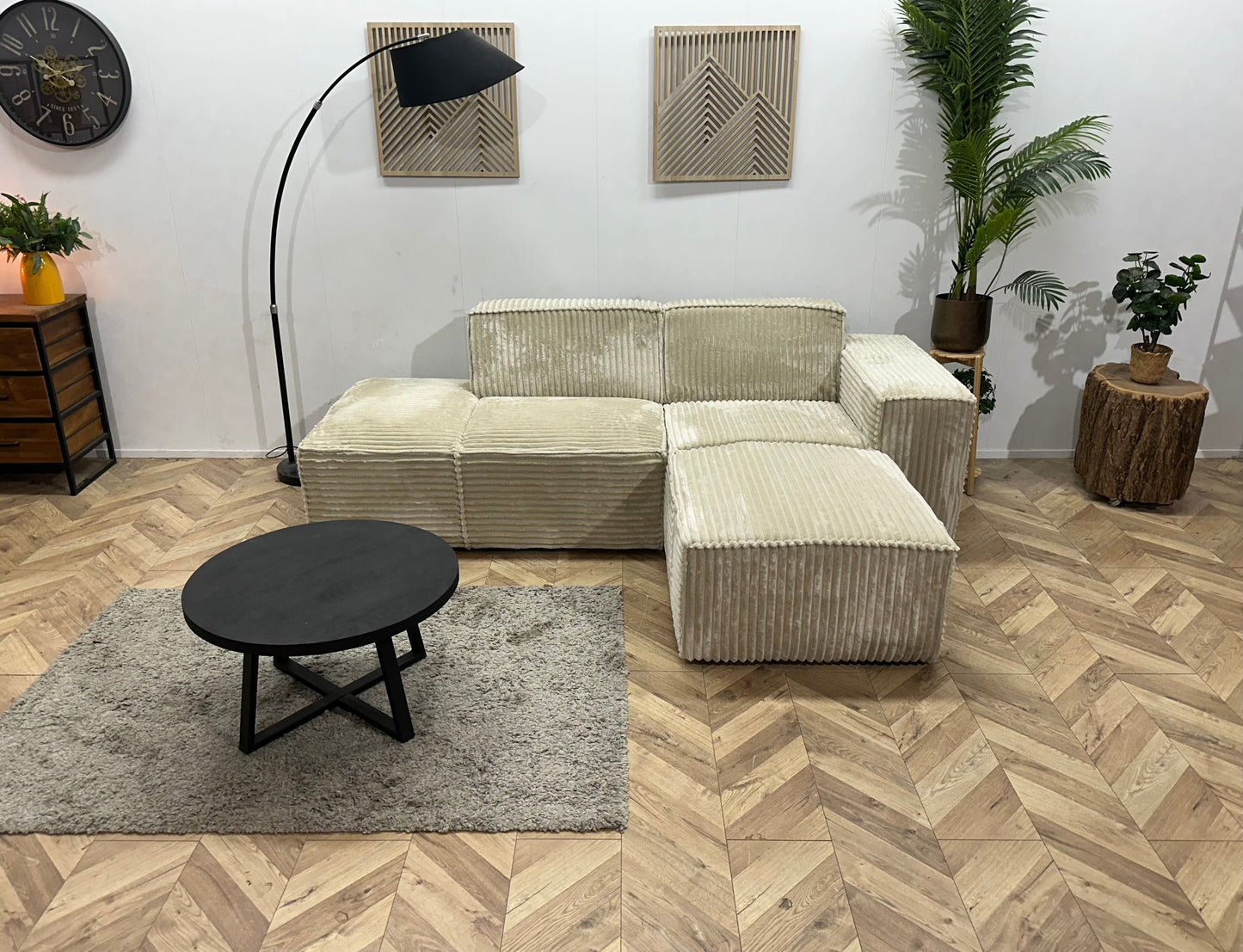 !Showroommodel! Witte/Crème Ribstof Design Hoekzetel