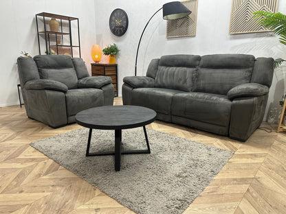 Antraciet Suède Stoffen Bankenset Inc Fauteuil ~ Relax/USB Functie