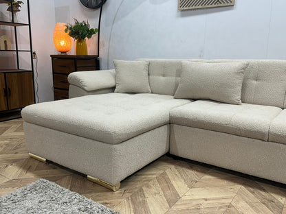 !Showroommodel! Witte/Crème Bouclé Stoffen Hoekzetel