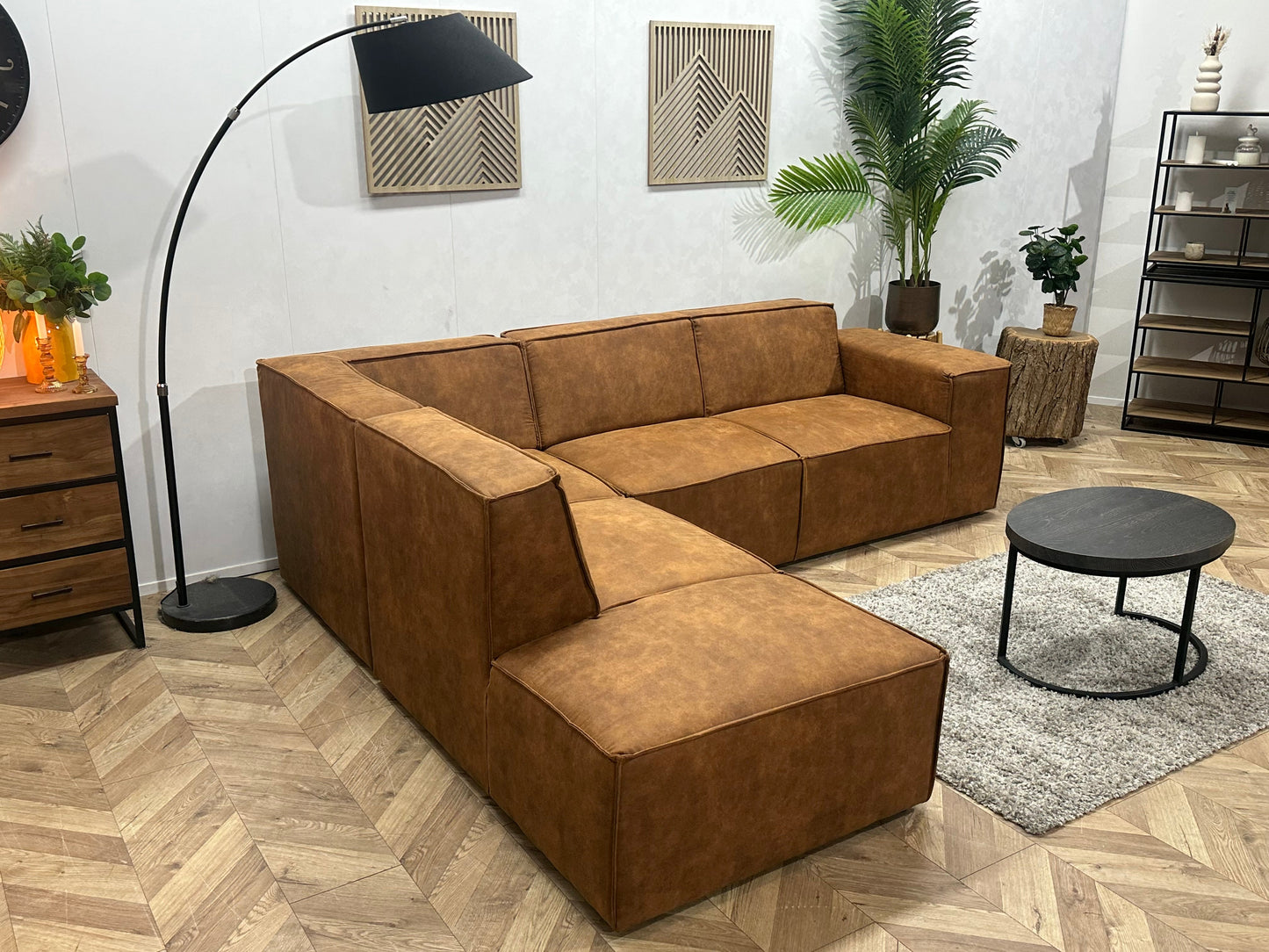 !Showroommodel! Cognac Bruine Suède Stoffen Hoekzetel