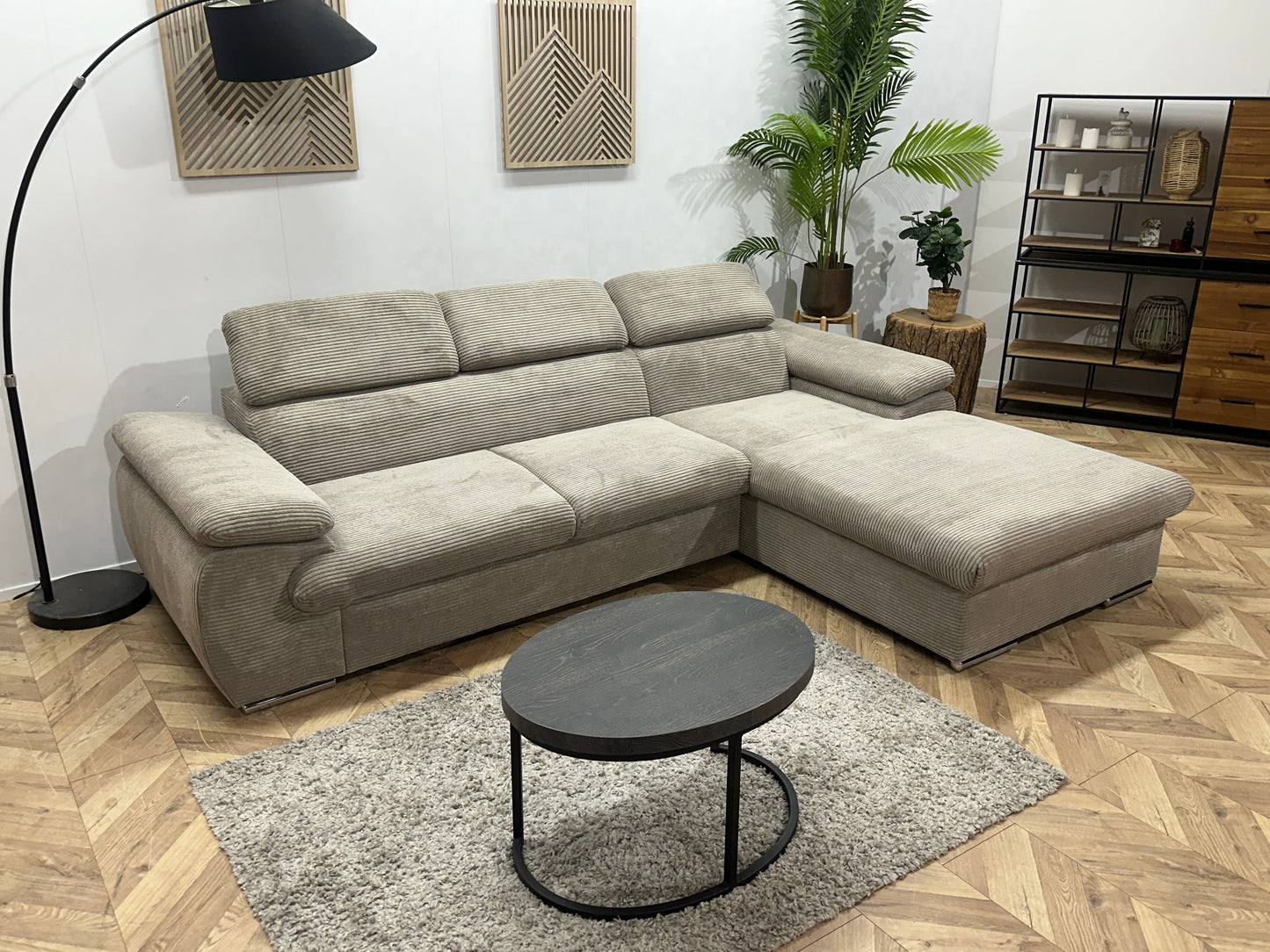 !Showroommodel! Licht Bruine Ribstof Hoekzetel ~ Verstelbare Hoofdsteunen