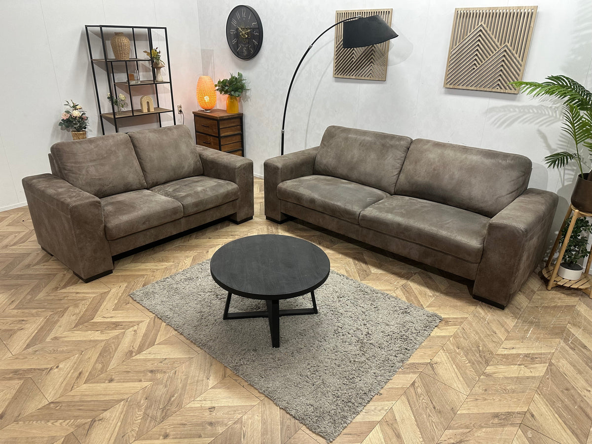 Bruine Suède Lederen Zetels Set ~ Vaste Kussens