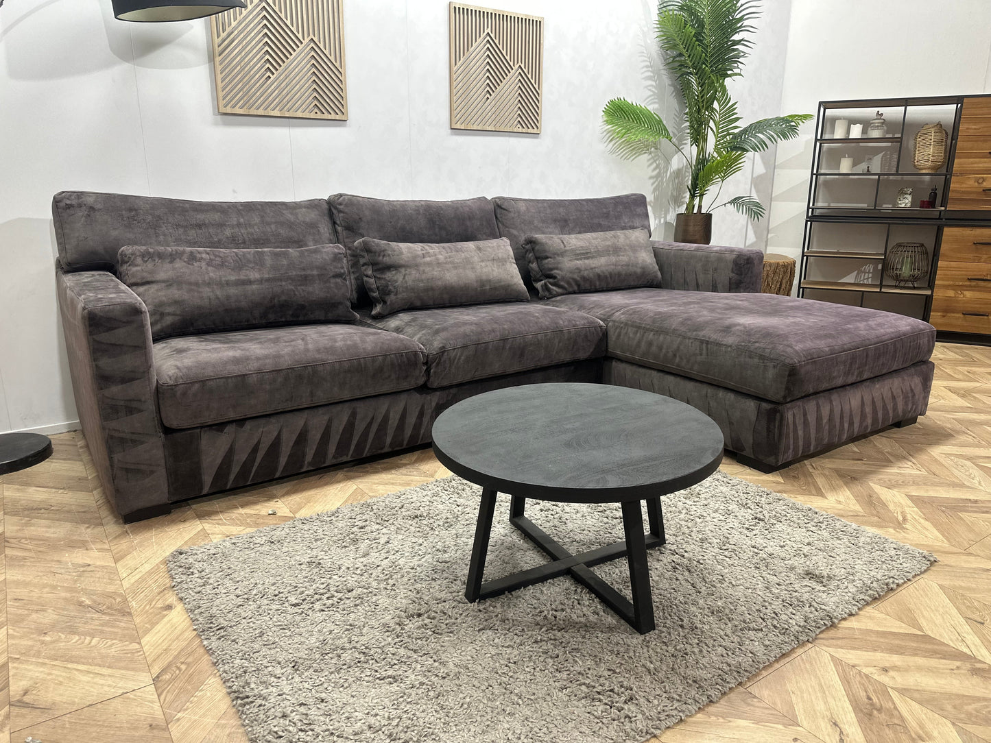 Antraciet Velvet Hoekzetel ~ Losse Kussens Met Afneembare Hoezen