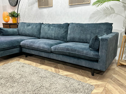 Blauwe Velvet Hoekzetel ~ Losse Kussens Met Afneembare Hoezen