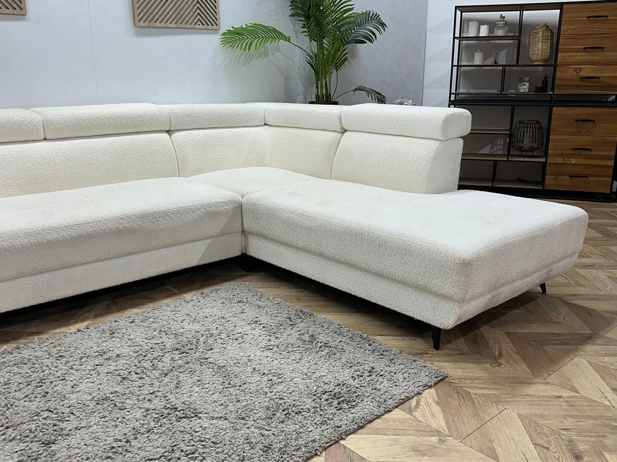 !Showroommodel! Witte Bouclé Stoffen Hoekzetel ~ Verstelbare Hoofdsteunen