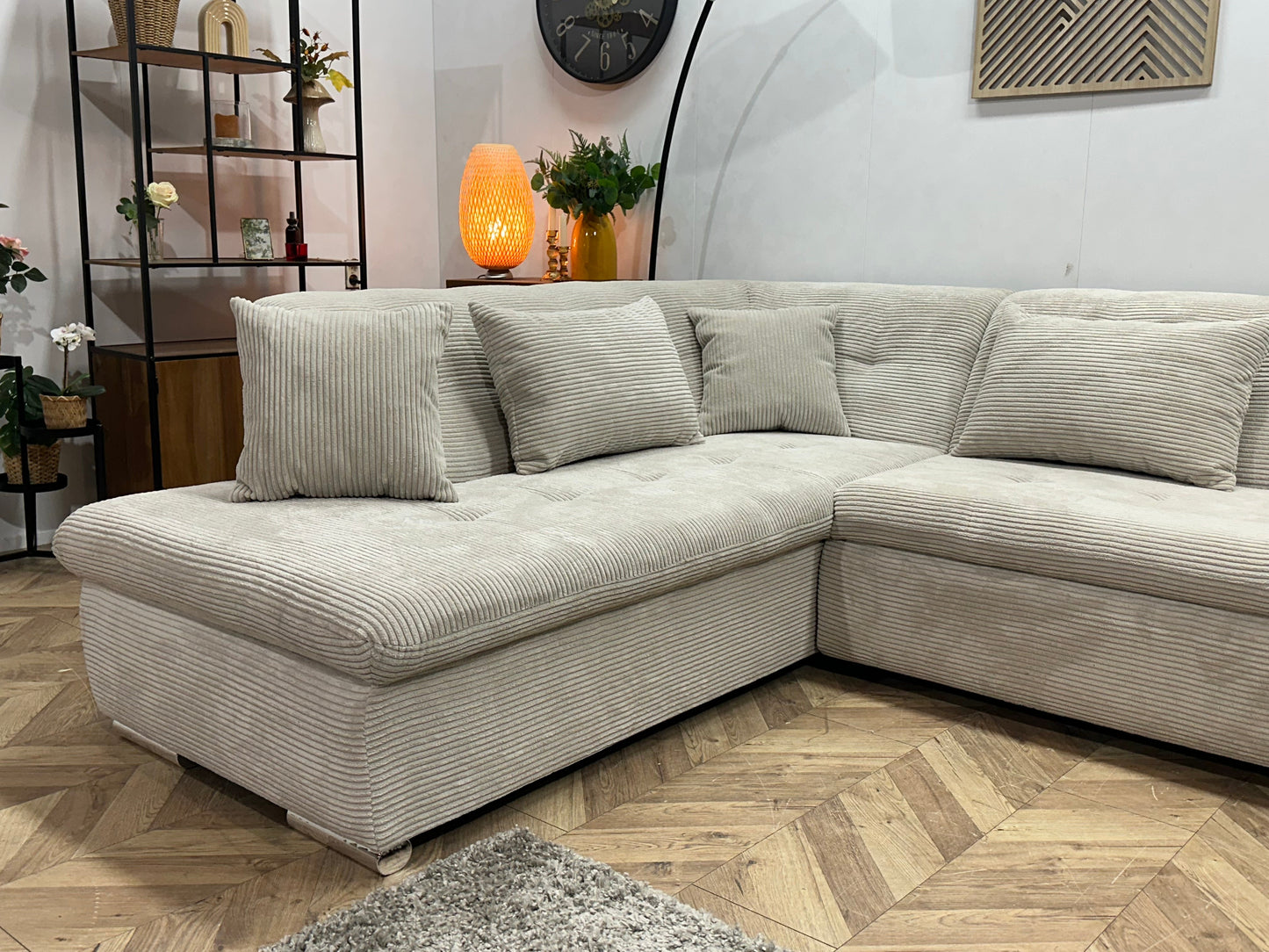 !Showroommodel! Crème Ribstof U Zetel ~ Slaapfunctie