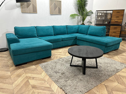 H&H Blauwe Suede Stoffen U Zetel ~ Losse Kussens Met Afneembare Hoezen