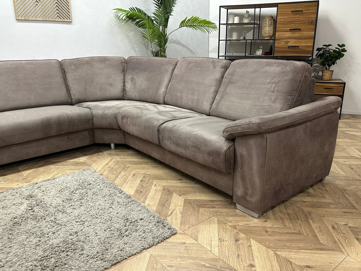 H&H Taupe Suède Stoffen Hoekzetel ~ Vaste Kussens