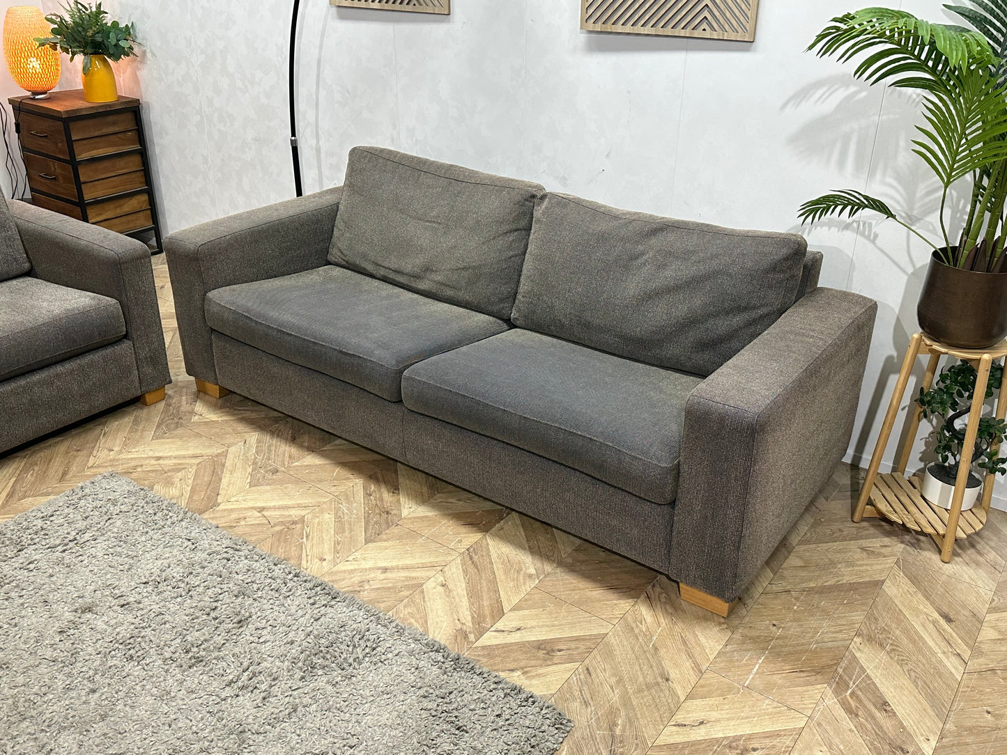 Grijze/Bruine 2.5-Zits Zetel Inc Fauteuils ~ Losse Kussens Met Afneembare Hoezen
