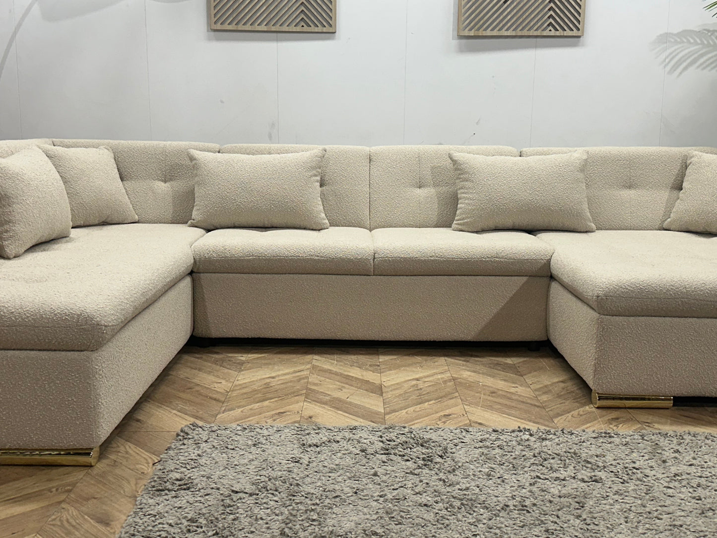 !Showroommodel! Witte/Crème Bouclé Stoffen U Zetel