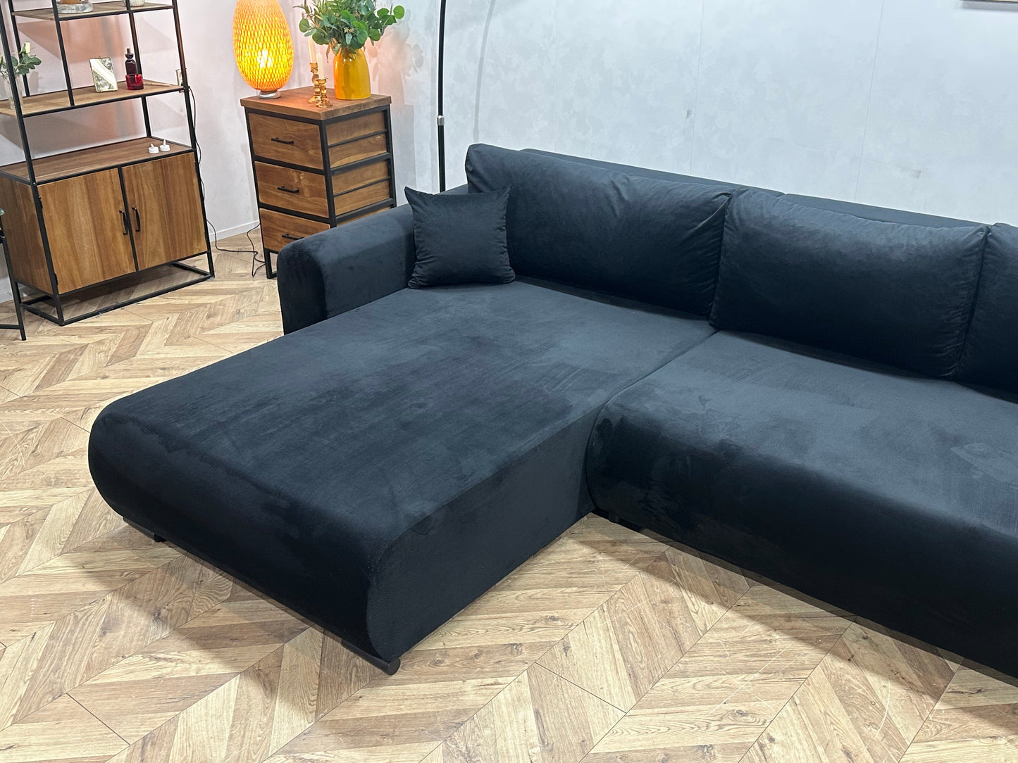 !Showroommodel! Zwarte Velvet Hoekzetel