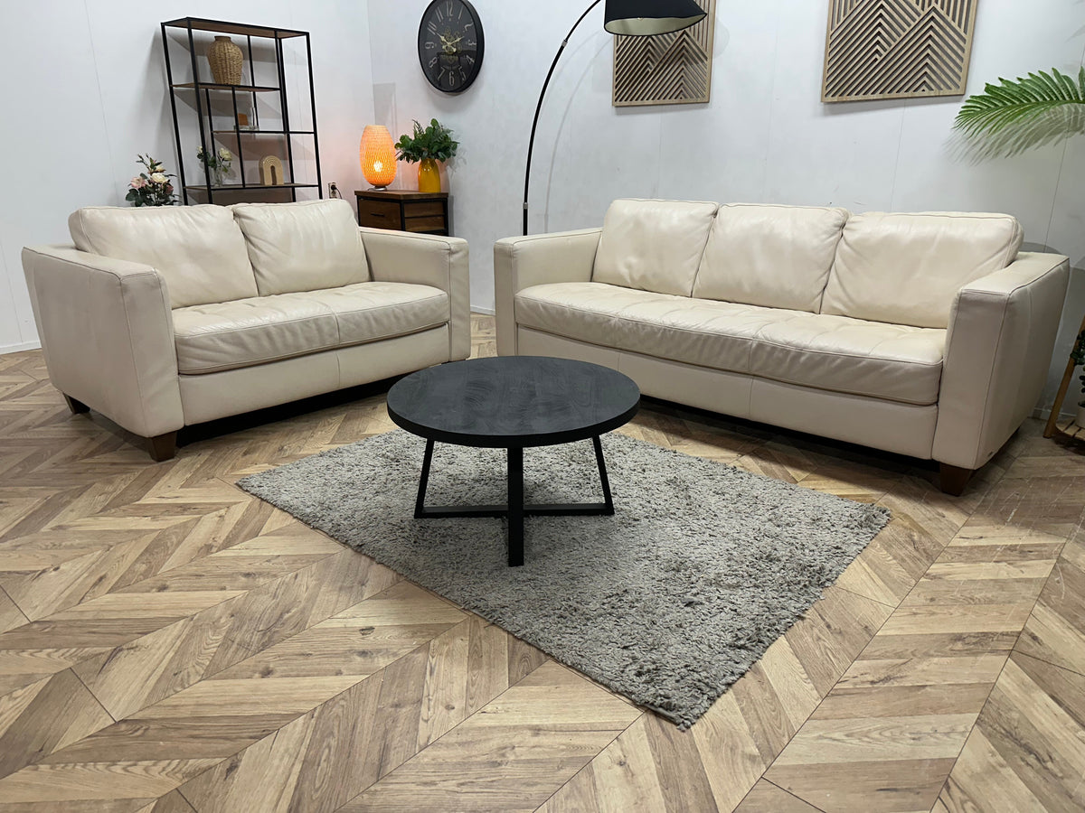 Natuzzi Crème Echt Lederen Zetels Set ~ Losse Rugkussens