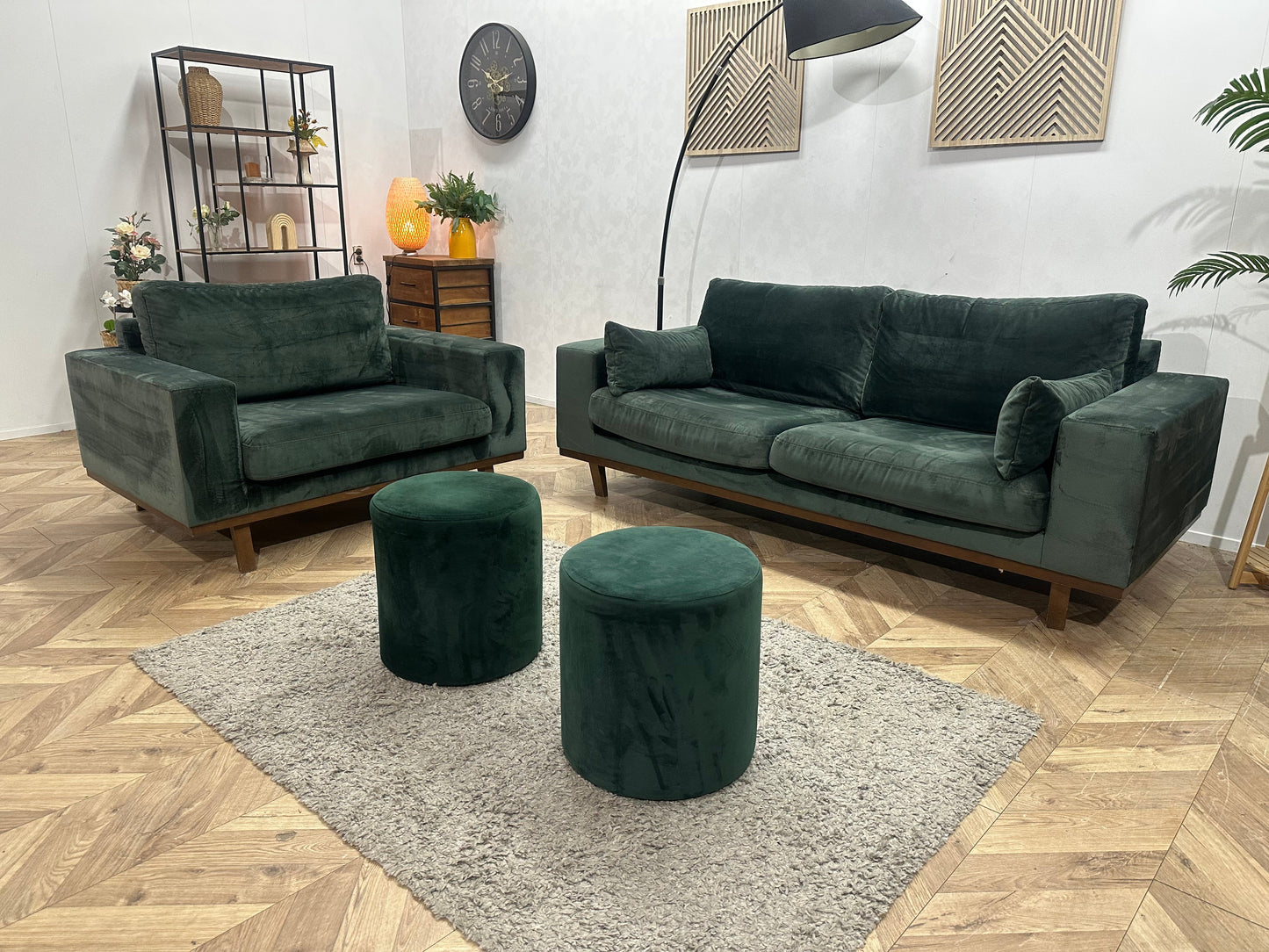 Groene Velvet Zetels Set Inc Hockers ~ Losse Kussens Met Afneembare Hoezen