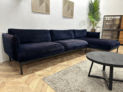 Blauwe Velvet Hoekzetel ~ Losse Rugkussens Met Afneembare hoezen