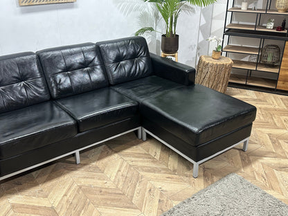 Zwarte Echt Lederen Hoekzetel Inc Fauteuils ~ Geïmpregneerd