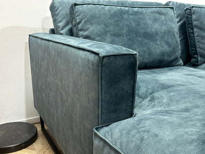 Blauwe Velvet Hoekzetel ~ Losse Kussens Met Afneembare Hoezen