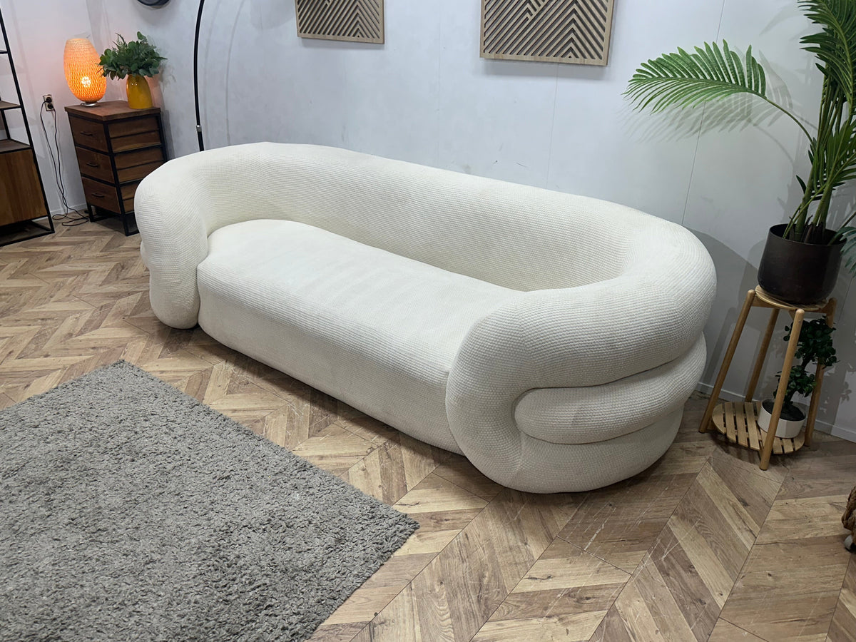 Witte Bouclé Stoffen 2.5-Zits Zetel ~ Vaste Kussens