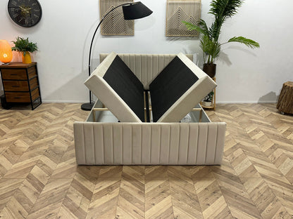 !Showroommodel! Beige Velvet Boxspring Inc Topper