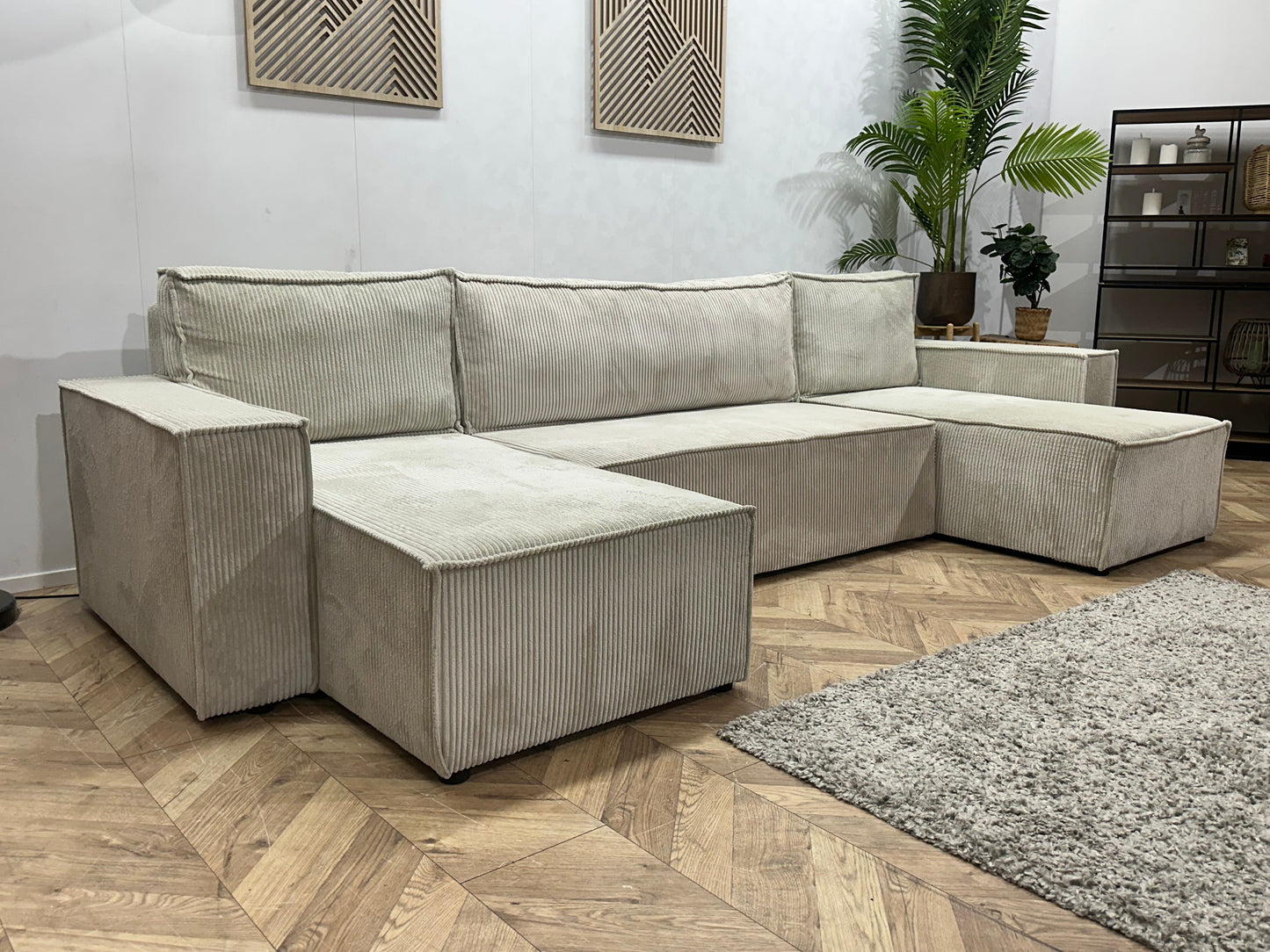 !Showroommodel! Witte Ribstof U Zetel ~ Slaapfunctie