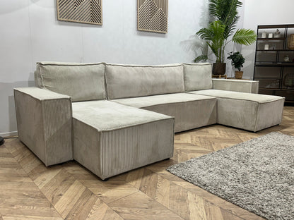!Showroommodel! Witte Ribstof U Zetel ~ Slaapfunctie