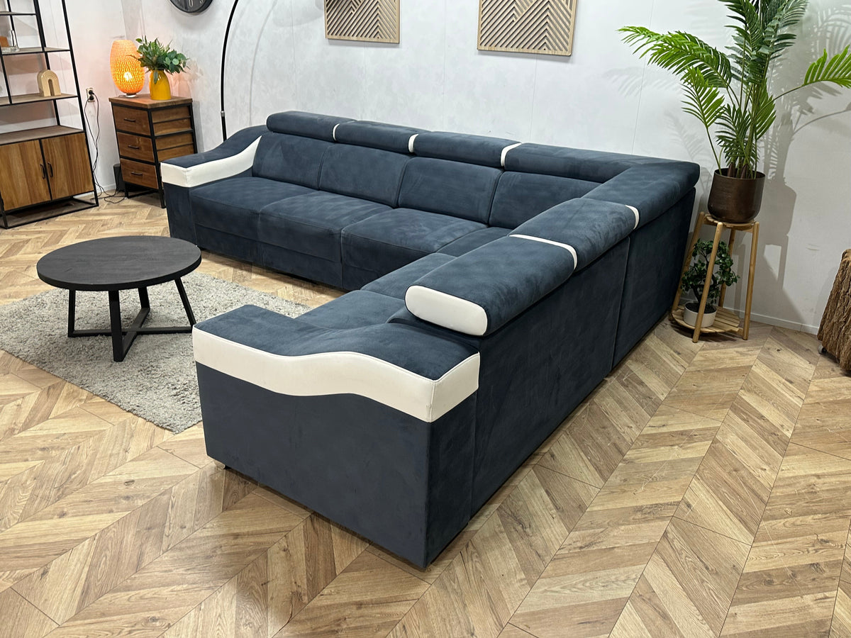 Blauwe/Witte Velvet/Leather Look Hoekzetel ~ Meerdere Opstellingen