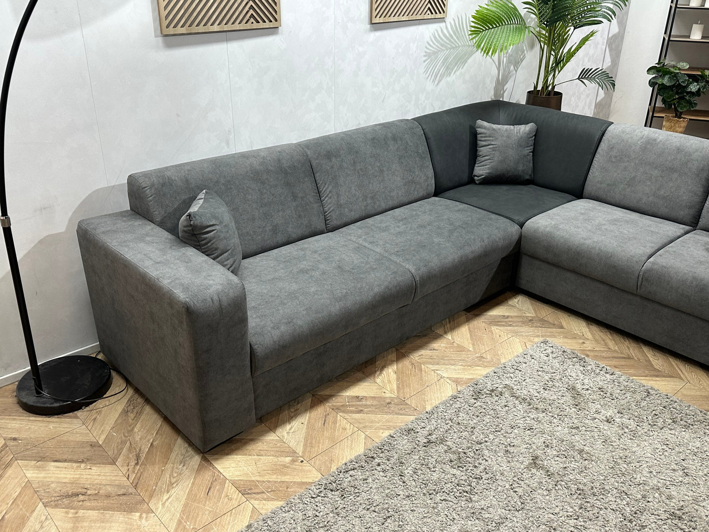 !Showroommodel! Antraciet/Grijze Suède Lederen/Velvet Hoekzetel