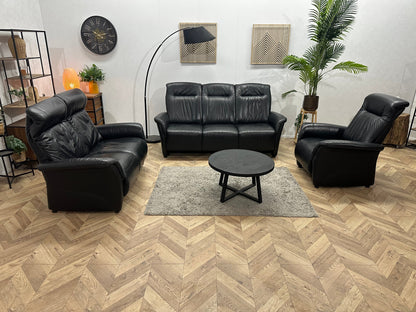 Zwarte Echt Lederen Zetels Set Inc Fauteuil ~ Relaxfunctie
