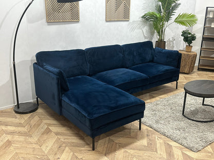 Blauwe Velvet Hoekzetel ~ Losse Kussens Met Afneembare Hoezen
