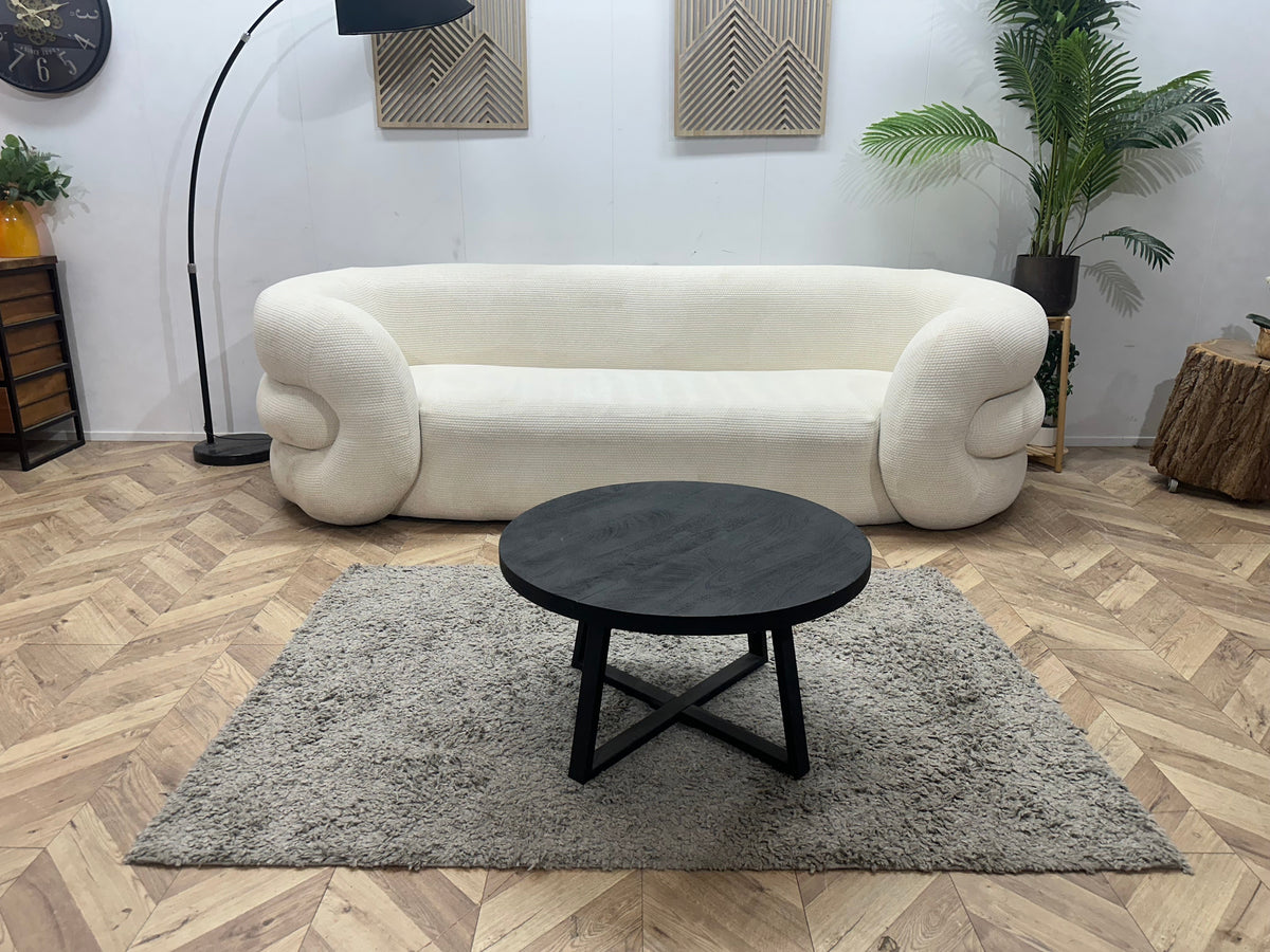 Witte Bouclé Stoffen 2.5-Zits Zetel ~ Vaste Kussens